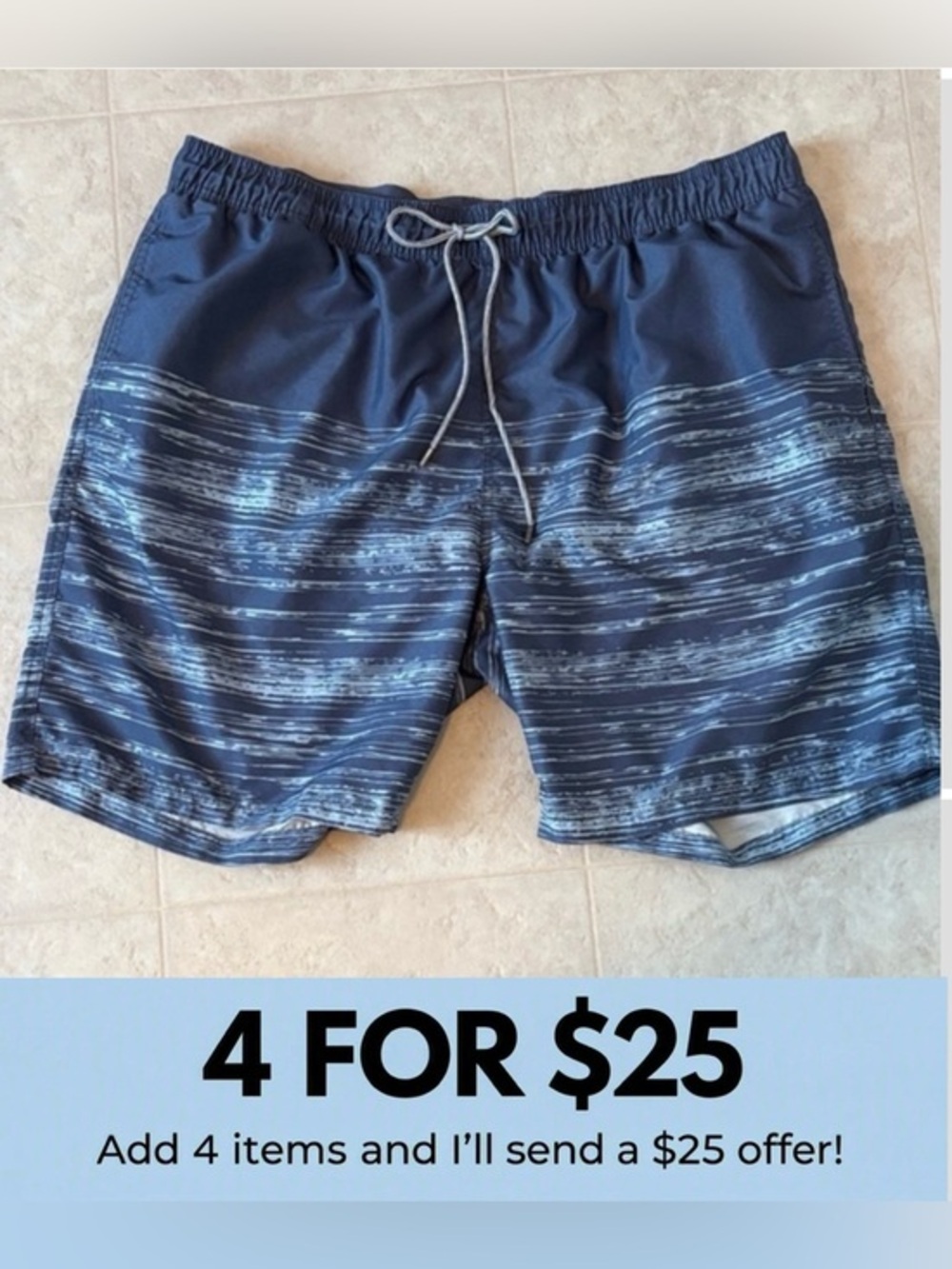 Kirkland Signature Men's Navy and Light Blue Swim Board Shorts Size XXL